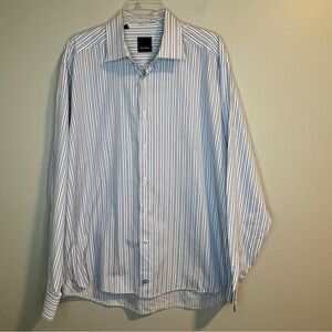David Donahue Striped Dress Shirt in Blue and White